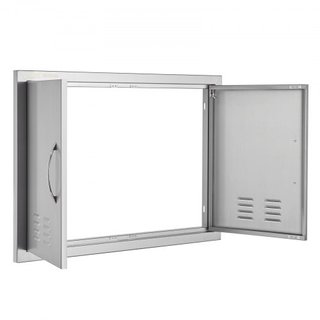 Puerta de Acceso para BBQ, Puerta Doble para Cocina Exterior de 762x533 mm, Puerta de Montaje Flush de Acero Inoxidable, Puerta Vertical de Pared con Manijas y Ventilaciones, para Isla de BBQ, Est...