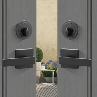 Juego de Manijas de Doble Puerta, Palanca de Puerta Cuadrada Negra Mate, Juego de Manijas de Doble Puerta Frontal con Palanca Reversible, Juego de Cerradura de Doble Puerta de Alta Resistencia con...