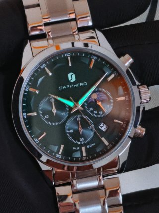Relógio Sapphero Verde e Prata