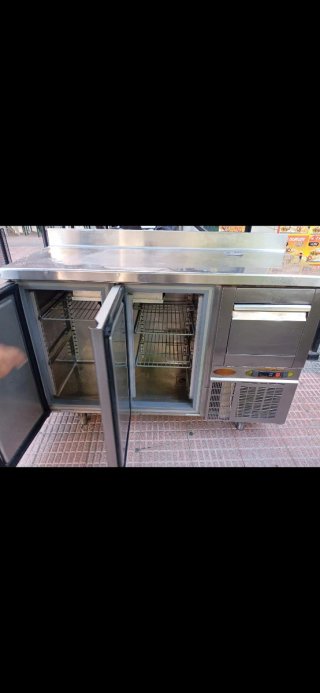 Mesa fría de cafetera 2 puertas acero inoxidable
