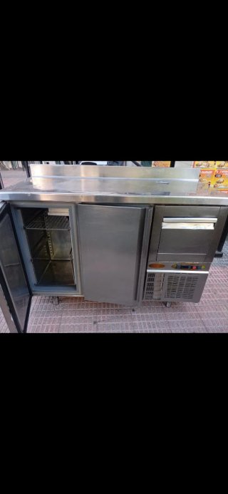 Mesa fría de cafetera 2 puertas acero inoxidable