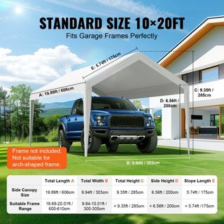 Cubierta de Carport de Reemplazo 6100 x 3040 mm, Carpa de Refugio para Garaje, Lona Pesada Impermeable y Protegida contra UV, Instalación Fácil con Bungee de Bola, Blanca (Solo Cubierta Superior, ...