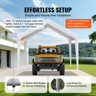Cubierta de Carport de Reemplazo 6100 x 3040 mm, Carpa de Refugio para Garaje, Lona Pesada Impermeable y Protegida contra UV, Instalación Fácil con Bungee de Bola, Blanca (Solo Cubierta Superior, ...