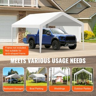 Cubierta de Carport de Reemplazo 6100 x 3040 mm, Carpa de Refugio para Garaje, Lona Pesada Impermeable y Protegida contra UV, Instalación Fácil con Bungee de Bola, Blanca (Solo Cubierta Superior, ...