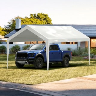 Cubierta de Carport de Reemplazo 6100 x 3040 mm, Carpa de Refugio para Garaje, Lona Pesada Impermeable y Protegida contra UV, Instalación Fácil con Bungee de Bola, Blanca (Solo Cubierta Superior, ...