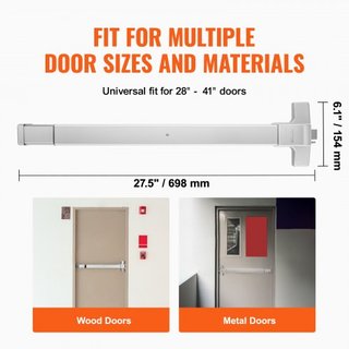Cerraduras de Puerta con Barra de Empuje, Barras de Pánico de Acero Carbono para Puertas de Salida, con Palanca Exterior y 3 Llaves, Dispositivo de Salida de Emergencia para Puertas de Metal y Mad...