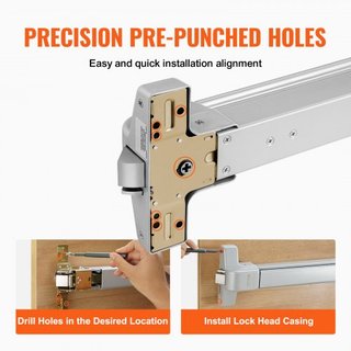 Cerraduras de Puerta con Barra de Empuje, Barras de Pánico de Acero Carbono para Puertas de Salida, con Palanca Exterior y 3 Llaves, Dispositivo de Salida de Emergencia para Puertas de Metal y Mad...