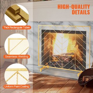 Pantalla de Chimenea de Panel Único, Pantalla de Chimenea de Malla de Hierro Resistente, Cubierta de Protección contra Chispas de 980(L) x758(H)MM, Instalación Simple, Rejilla de Fuego Independien...