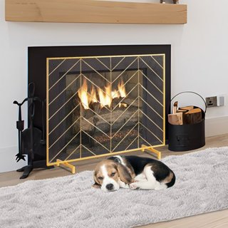 Pantalla de Chimenea de Panel Único, Pantalla de Chimenea de Malla de Hierro Resistente, Cubierta de Protección contra Chispas de 980(L) x758(H)MM, Instalación Simple, Rejilla de Fuego Independien...
