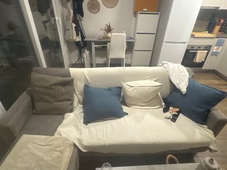 Sofá chaise longue gris y beige