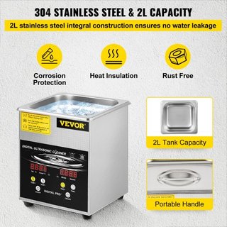 Limpiador Ultrasónico Mejorado de 2L (Calentador de 100W 60W Ultrasónico) Limpiador de Piezas de Laboratorio Digital Profesional con Temporizador de Calentador para Limpieza de Joyería y Gafas