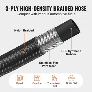 Kit de Línea de Combustible 6AN, Kit de Manguera de Combustible de 20 FT, Kit de Conexión de Manguera de Combustible de Nylon Trenzado de Acero Inoxidable de 0.34", con 12 PCS de Kit de Adaptador ...
