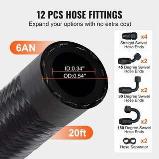 Kit de Línea de Combustible 6AN, Kit de Manguera de Combustible de 20 FT, Kit de Conexión de Manguera de Combustible de Nylon Trenzado de Acero Inoxidable de 0.34", con 12 PCS de Kit de Adaptador ...
