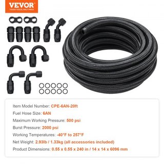 Kit de Línea de Combustible 6AN, Kit de Manguera de Combustible de 20 FT, Kit de Conexión de Manguera de Combustible de Nylon Trenzado de Acero Inoxidable de 0.34", con 12 PCS de Kit de Adaptador ...