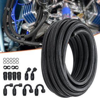 Kit de Línea de Combustible 6AN, Kit de Manguera de Combustible de 20 FT, Kit de Conexión de Manguera de Combustible de Nylon Trenzado de Acero Inoxidable de 0.34", con 12 PCS de Kit de Adaptador ...