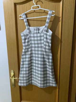 Vestido cuadros gris y blanco Mango