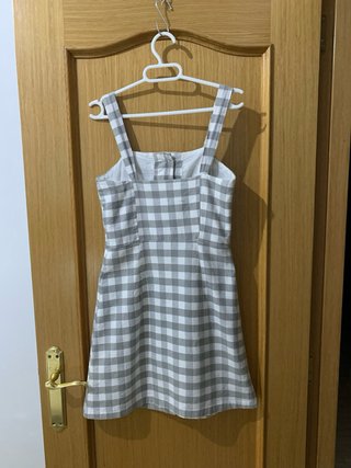 Vestido cuadros gris y blanco Mango