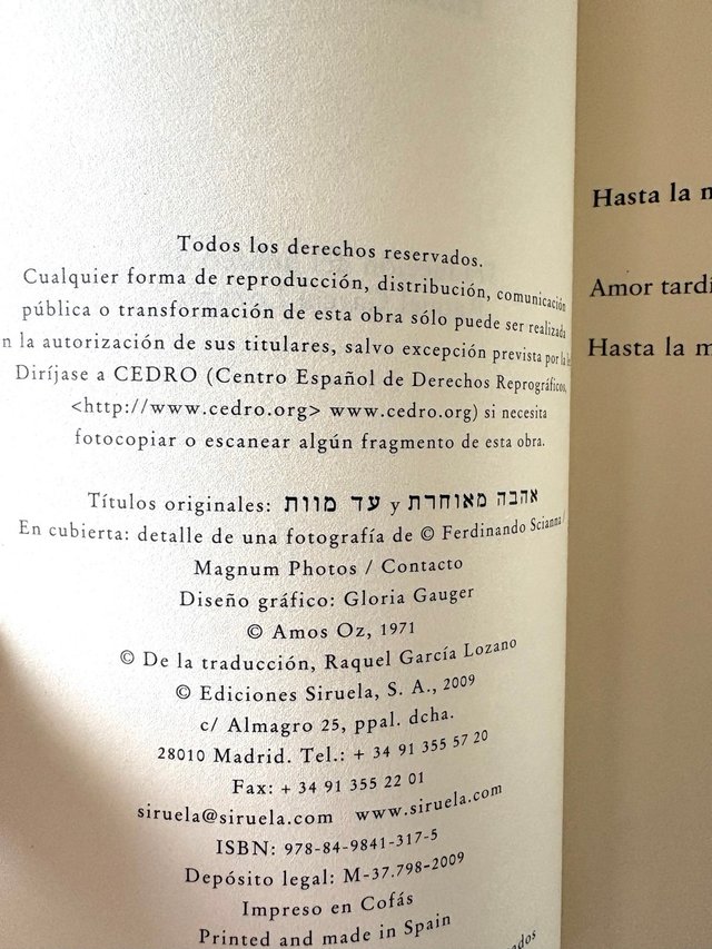 HASTA LA MUERTE. Amos Oz. Siruela