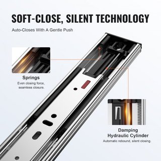 6 Pairs of 508mm Drawer Slides Side Mount Rails, Heavy Duty Full Extension Steel Track, Soft-Close Noiseless Guide Glides Cabinet Kitchen Runners with Ball Bearing, 100 Lbs Load Capacity