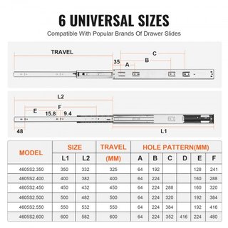 6 Pairs of 508mm Drawer Slides Side Mount Rails, Heavy Duty Full Extension Steel Track, Soft-Close Noiseless Guide Glides Cabinet Kitchen Runners with Ball Bearing, 100 Lbs Load Capacity