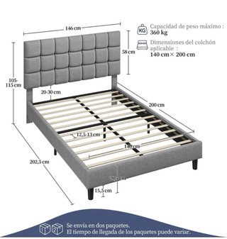 Cama 140x200 Tela y Madera