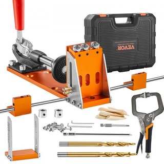 Kit de Plantilla de Agujeros de Pocket, 34 Pcs Sistema de Plantilla de Agujeros de Pocket con C-clamp de 27.9 cm, Accesorio, Brocas de Paso, Llaves, Anillos de Detención de Taladro, Puntas de Cond...