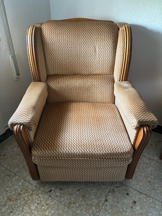 Sillón tela madera beige y marrón