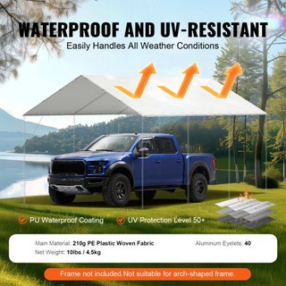Cubierta de Reemplazo para Carport de 10 x 20 pies, Carpa de Techo para Garaje, Lona Pesada Impermeable y Protegida contra UV, Instalación Fácil con 40 Bungees de Bola (Solo Cubierta Superior, Mar...