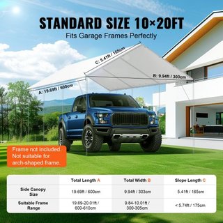 Cubierta de Reemplazo para Carport de 10 x 20 pies, Carpa de Techo para Garaje, Lona Pesada Impermeable y Protegida contra UV, Instalación Fácil con 40 Bungees de Bola (Solo Cubierta Superior, Mar...