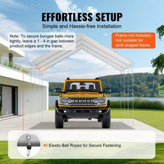 Cubierta de Reemplazo para Carport de 10 x 20 pies, Carpa de Techo para Garaje, Lona Pesada Impermeable y Protegida contra UV, Instalación Fácil con 40 Bungees de Bola (Solo Cubierta Superior, Mar...