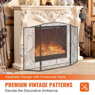 Pantalla de Chimenea de 3 Paneles, Pantalla de Chimenea de Malla de Hierro Resistente, Cubierta de Protección contra Chispas de 122(L)x76.7(H)CM, Sin Necesidad de Montaje, Rejilla de Chimenea Inde...
