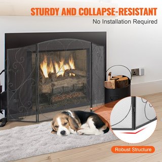 Pantalla de Chimenea de 3 Paneles, Pantalla de Chimenea de Malla de Hierro Resistente, Cubierta de Protección contra Chispas de 122(L)x76.7(H)CM, Sin Necesidad de Montaje, Rejilla de Chimenea Inde...