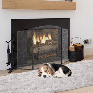 Pantalla de Chimenea de 3 Paneles, Pantalla de Chimenea de Malla de Hierro Resistente, Cubierta de Protección contra Chispas de 122(L)x76.7(H)CM, Sin Necesidad de Montaje, Rejilla de Chimenea Inde...