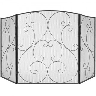 Pantalla de Chimenea de 3 Paneles, Pantalla de Chimenea de Malla de Hierro Resistente, Cubierta de Protección contra Chispas de 122(L)x76.7(H)CM, Sin Necesidad de Montaje, Rejilla de Chimenea Inde...