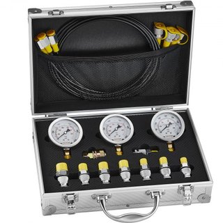 Kit de Prueba de Presión Hidráulica, 250/400/600bar, 3 Manómetros 9 Acoplamientos de Prueba 3 Mangueras de Prueba, Conjunto de Manómetros Hidráulicos para Excavadoras con Estuche de Transporte par...