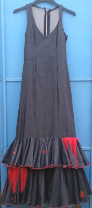 Traje Flamenca Vaquero Azul y Rojo