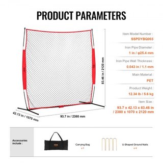 Red de Respaldo Barricada, Red de Barrera para Deportes de Pelota de 7x7 pies, Equipo de Práctica Portátil con Bolsa de Transporte, Pantalla de Protección para Entrenamiento de Béisbol, Softbol, L...