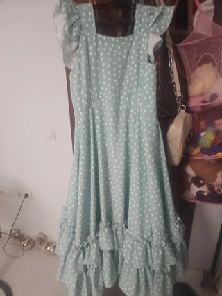 Vestido Flamenca Verde Lunares echo a mano