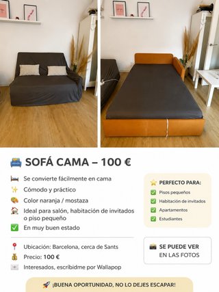 Sofá cama naranja/mostaza – 70€ -URGE POR MUDANZA