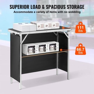 Mesa Podio Portátil para Feria, 97,5 × 38,5 × 87 cm, Mostrador de Exhibición con Pared, Mesa de Bar de Promoción Plegable con Estante de Almacenamiento y Bolsa de Transporte