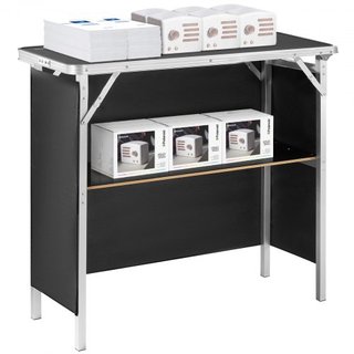 Mesa Podio Portátil para Feria, 97,5 × 38,5 × 87 cm, Mostrador de Exhibición con Pared, Mesa de Bar de Promoción Plegable con Estante de Almacenamiento y Bolsa de Transporte