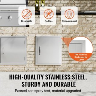 Puerta de Acceso para BBQ, Puerta de Cocina Exterior Individual de 457x508 mm, Puerta de Montaje Flush de Acero Inoxidable, Puerta Vertical de Pared con Mango y Gancho, para Isla de BBQ, Estación ...