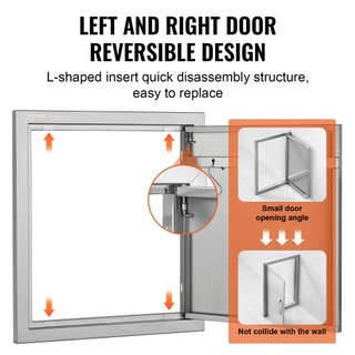 Puerta de Acceso para BBQ, Puerta de Cocina Exterior Individual de 457x508 mm, Puerta de Montaje Flush de Acero Inoxidable, Puerta Vertical de Pared con Mango y Gancho, para Isla de BBQ, Estación ...