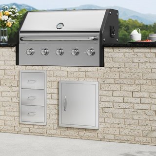 Puerta de Acceso para BBQ, Puerta de Cocina Exterior Individual de 457x508 mm, Puerta de Montaje Flush de Acero Inoxidable, Puerta Vertical de Pared con Mango y Gancho, para Isla de BBQ, Estación ...
