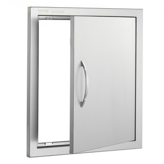 Puerta de Acceso para BBQ, Puerta de Cocina Exterior Individual de 457x508 mm, Puerta de Montaje Flush de Acero Inoxidable, Puerta Vertical de Pared con Mango y Gancho, para Isla de BBQ, Estación ...