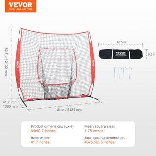 213.4 x 213.4 cm Red de Práctica de Béisbol y Softbol, Red de Entrenamiento de Béisbol Portátil para Golpear, Batear, Atrapar, Lanzar, Equipo de Entrenamiento de Béisbol con Bolsa de Transporte y ...