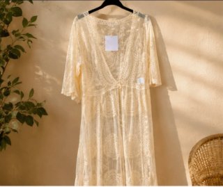 Caftán de encaje boho crema talla única