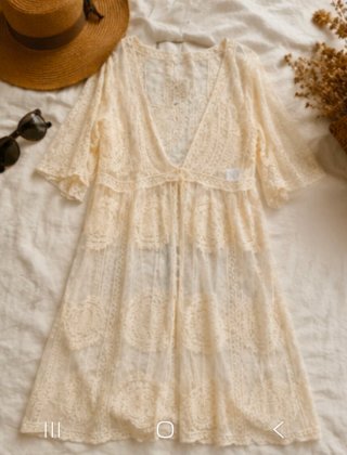 Caftán de encaje boho crema talla única