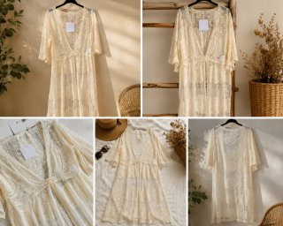 Caftán de encaje boho crema talla única