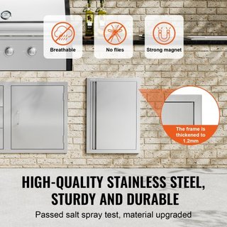 Puerta de Acceso para BBQ, Puerta de Cocina Exterior Individual de 432x610 mm, Puerta de Montaje Flush de Acero Inoxidable, Puerta Vertical de Pared con Mango Recesado, para Isla de BBQ, Estación ...
